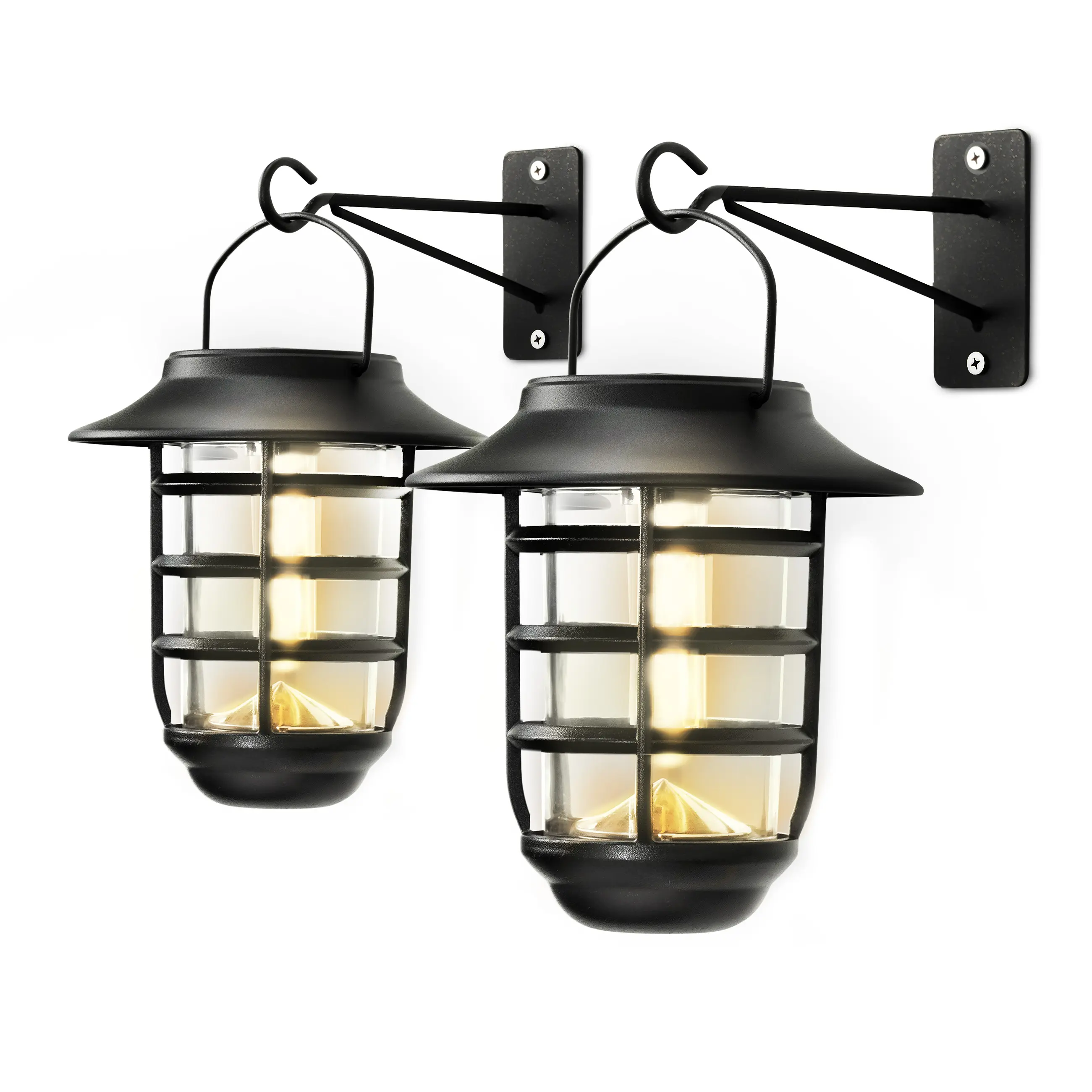 Home Zone Living Secure Solar Wall Hanging Lantern 2-Pack, Warm 3000K, Motion Sensor, IP65 Weather Resistant, No Wiring