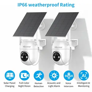 2pcs Outdoor Waterproof Solar Powered Camera, WiFi Connection, HD Resolution, Pan-Tilt Rotation, AI Smart Motion Detection, Sound & Light Alarm, Two-Way Audio, IP66 Waterproof, Ideal for Home & Farm Use【Nkccnur】