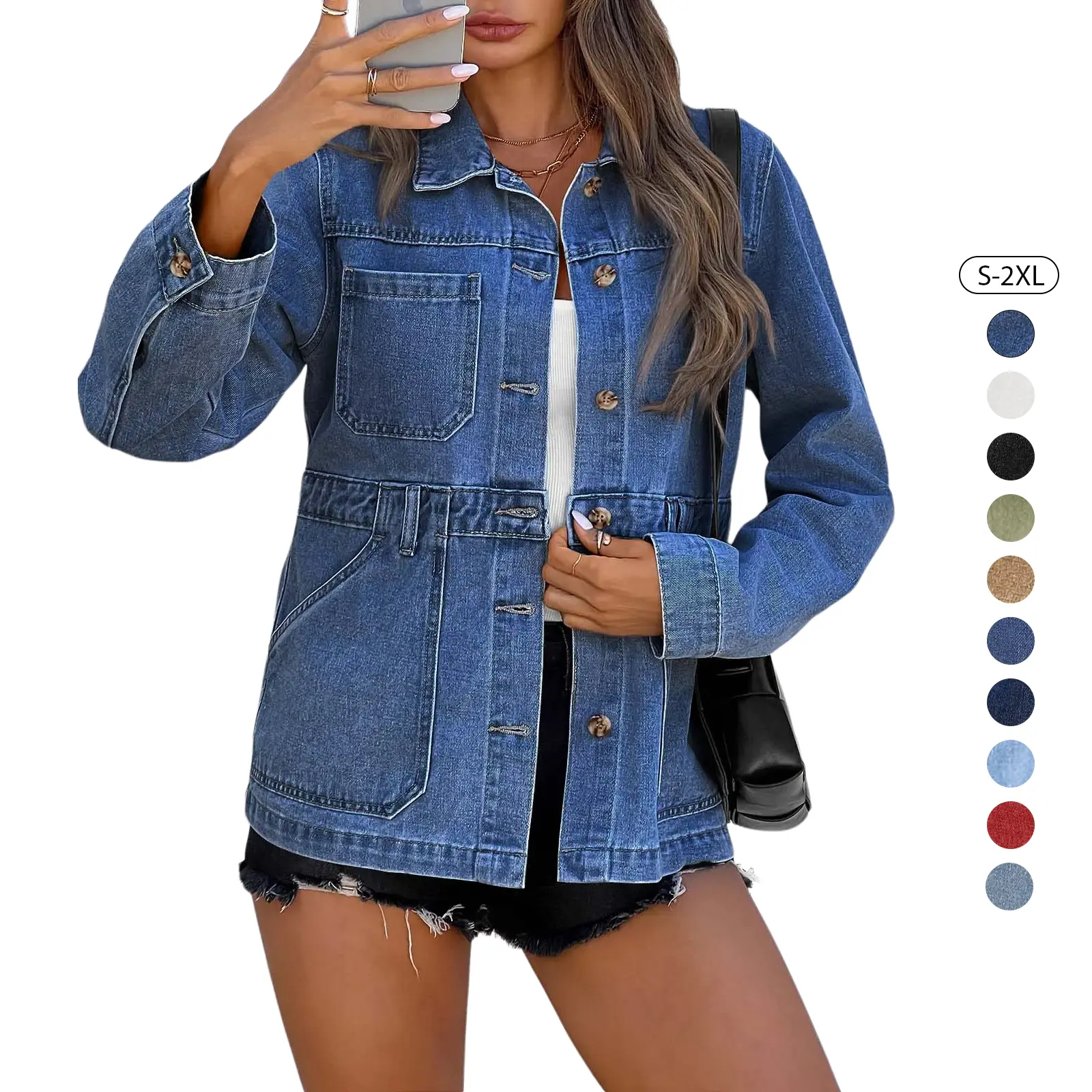 Tankaneo Womens Denim Jacket Distressed Jean Jacket Oversized Shacket | Button Down Front, Side Pockets, Fall And Spring, Trendy Shacket, Durable Cotton