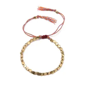 Tibetan Copper Bead Braided Bracelets Lucky Amulet Rope Adjustable Colorful Thread Beaded Gifts