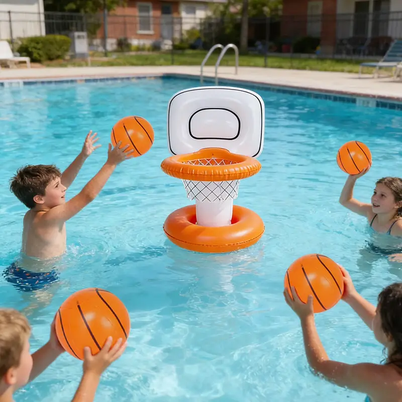 Inflatable Basketball Hoop that Floats, PVC Pool Toy for Kids' Outdoor Water Games, Lightweight Blue and Orange, Compact, 30X40cm, Kiddie Inflatable, Water Sports, 30×40×40 Cm, Ball Size: 10 Cm