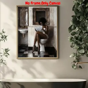 Woman Reading Newspaper on Toilet Wall Art, Vintage Bathroom Wall Decor, Bathroom Wall Art, Home Decor, Room Decor, Bedroom Decor, Poster