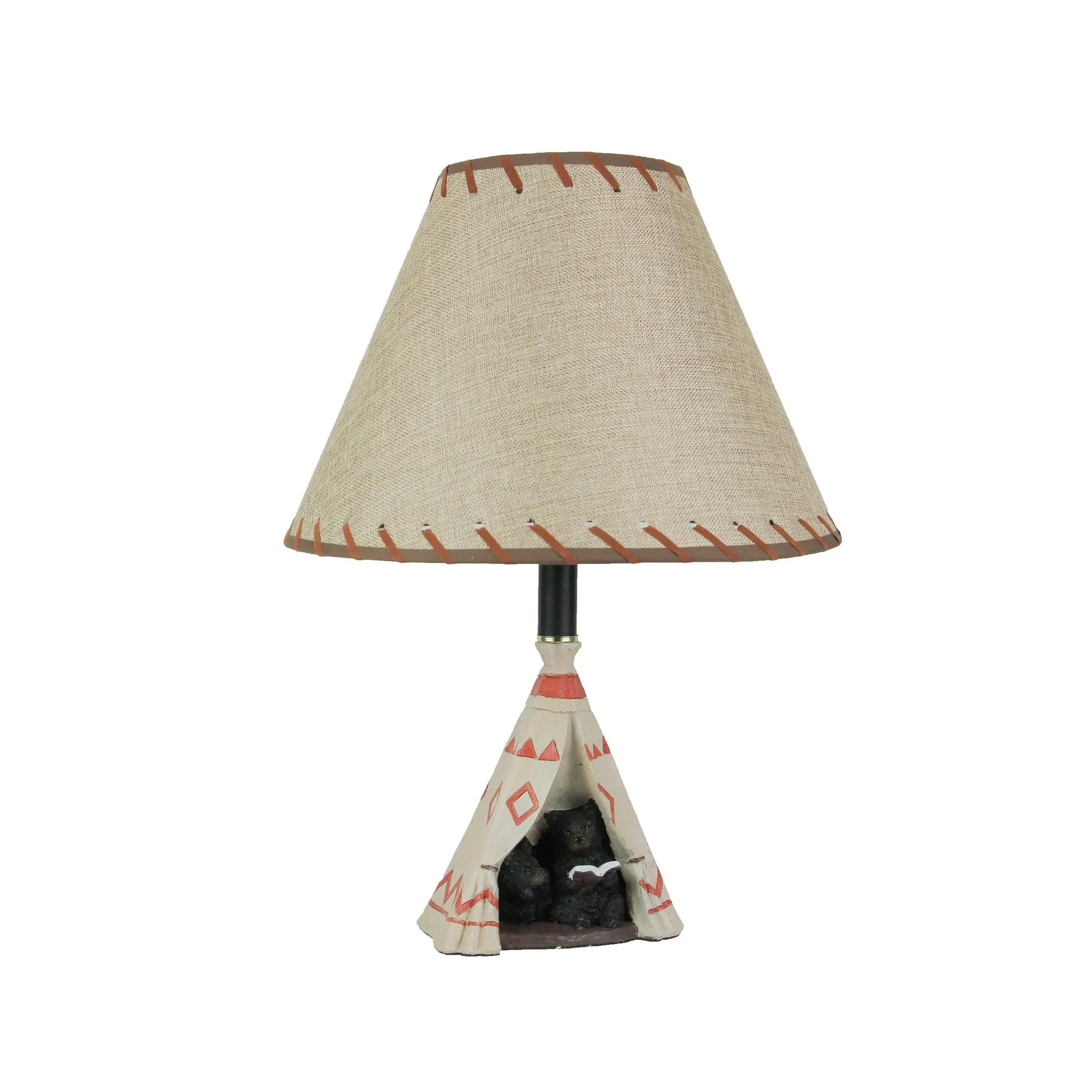 19in Bear Reading Teepee Lamp - Rustic Western w/ Beige Shade Decor
