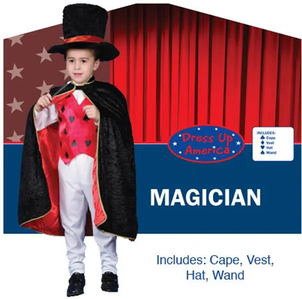 Men's Magician Dress-Up Costume Set - Deluxe Set with Vest, Cape, 212 MAIN Design, Small Size 4-6 (232-S), Polyester, Machine Washable, Costume Ideas, Magician Look, Reusability