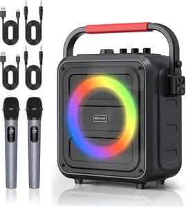 MOYLEAF K253 Bluetooth Karaoke Speaker w/ 2 Wireless Mics & RGB Lights