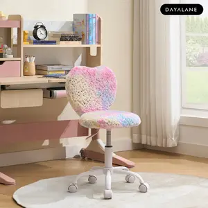 [SummerVibes]DAYALANE Sparkling Desk Chair with Heart-Shaped Back & 360° Swivel Wheels for Living Room Adjustable & Comfortable Faux Fur Furniture