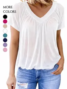 Summer Tops for Women V Neck Shorts Sleeve Casual Loose Ruched Tops Women T Shirts Clothes Trendy 2026