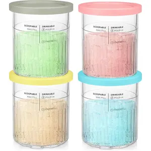 Replacement Pints and Lids - 24oz.Containers Compatible with Ninja Creami Deluxe 11-in-1 NC501, NC500 Series Ice Cream Maker (4 Pack - Blue, Pink, Grey, Yellow)