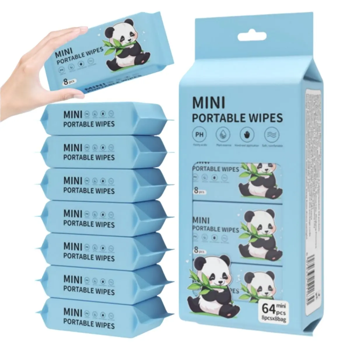 Mini Wipes Travel Size Wet Wipe 8 Pack Total 64 for woman(8 Count (Pack of 8))