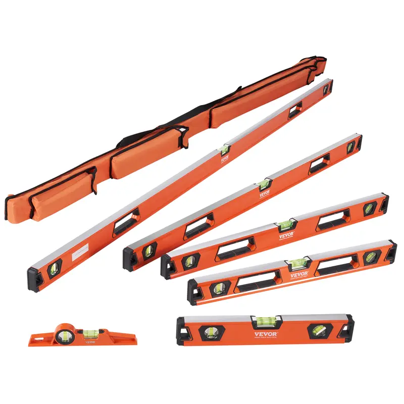 【toolupgrade】VEVOR Heavy Duty Hardware Torpedo Level Set, 10/16/24/32/48/78in High Strength Aluminum Alloy Levelers, Anti-Static Bubbles, 45/90/180 Degree Viewing Window Ruler, Shock-Resistant for Home Measurements, Construction Industry, House Building