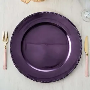 6-Pack Acrylic Charger Plates 13" Round Purple Beaded Rim - Dinner Charger Tabletop Decor