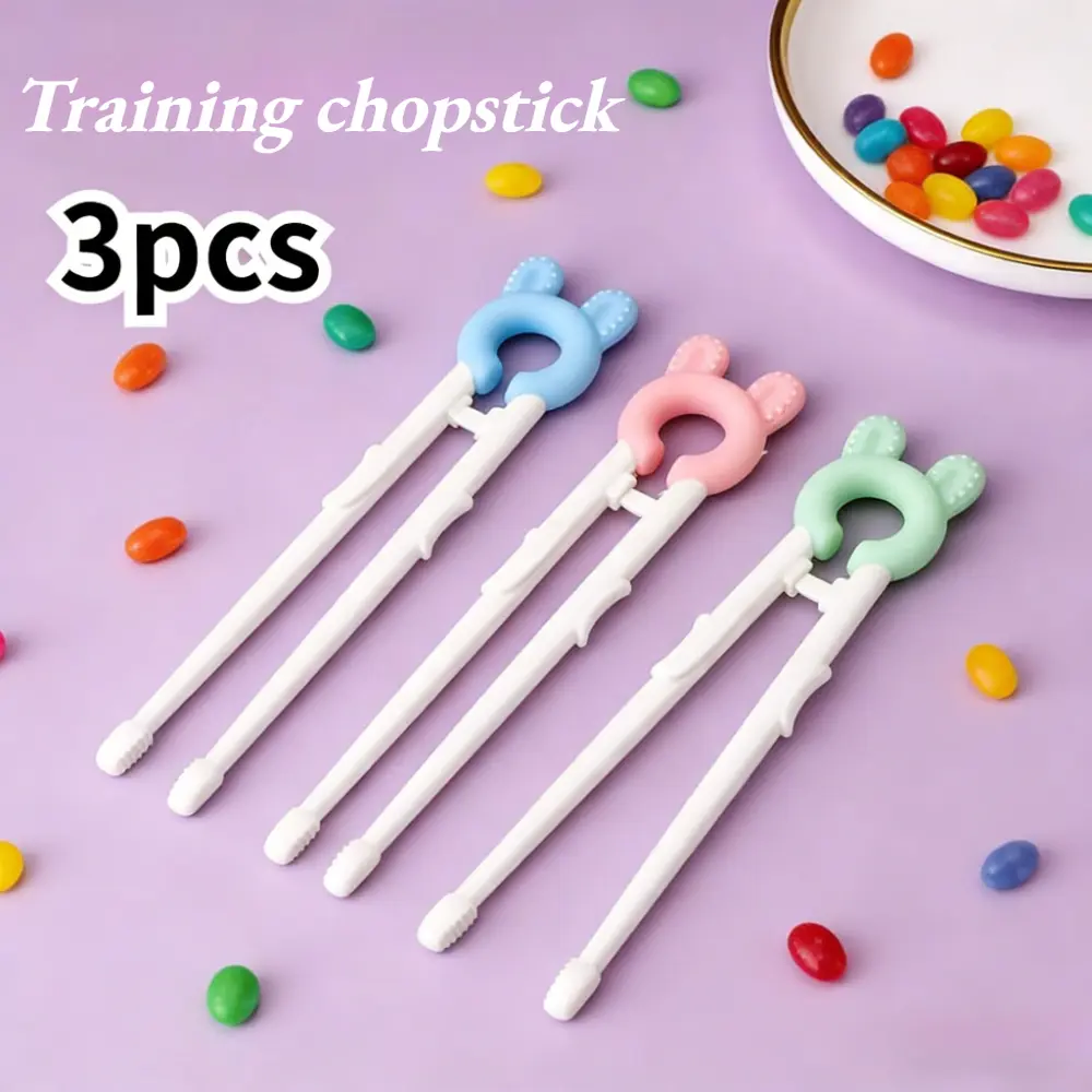Kids' Training Chopsticks Set - 3-Piece Cute Animal Toddler Utensils with Helper Rings, Cute & Engaging Design, Boosts Fine Motor Skills, Hand-Eye Coordination, Independent Eating, for Camping & Home Use