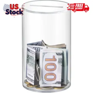 Clear Piggy Bank, Acrylic Piggy Bank for Adults Must Break to Open (6" H x 3.54" D)