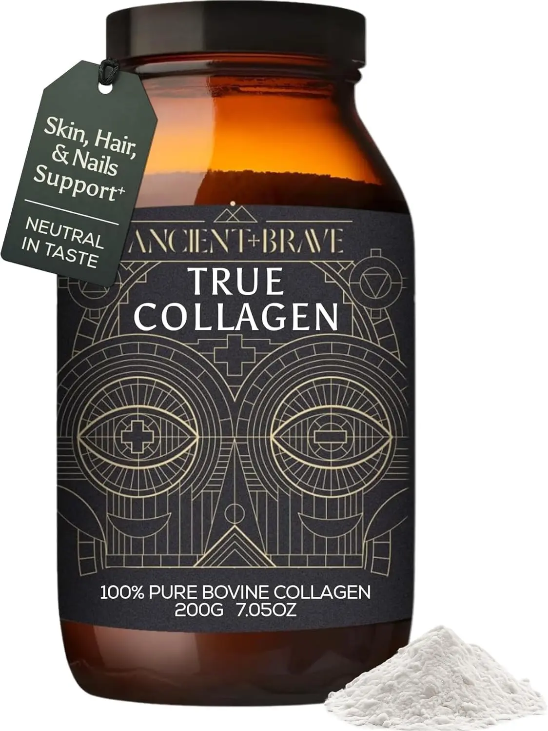 Ancient + Brave True Collagen Powder 7.05oz, 33 Servings | EU Grass Fed Collagen Peptides, Highly Absorbable Protein Powder for Women, for Hair, Skin and Nails