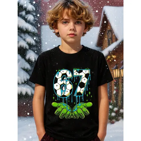 Boys' 100% Cotton Short Sleeve Round Neck T-Shirt - Minimalist Korean Textured Cooling Athletic Basic, Regular Cut, Slight Stretch, Funny Sports-Themed Meme Graphic, All-Season Top, Ideal for Christmas Summer Gifts