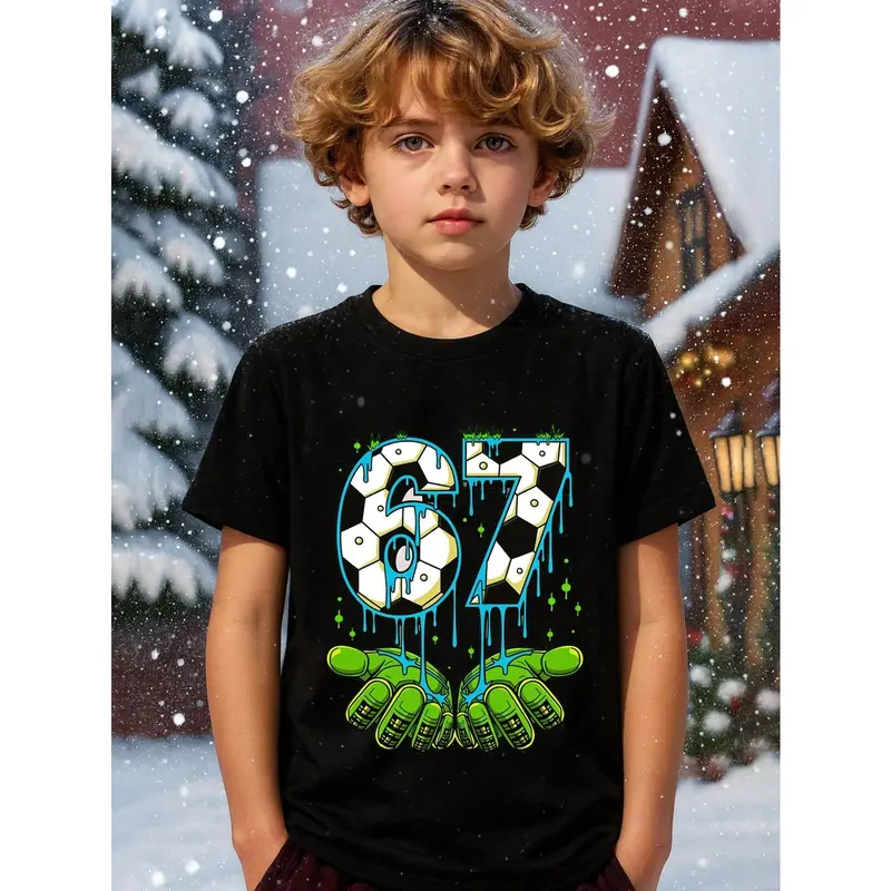 Boys' 100% Cotton Short Sleeve Round Neck T-Shirt - Minimalist Korean Textured Cooling Athletic Basic, Regular Cut, Slight Stretch, Funny Sports-Themed Meme Graphic, All-Season Top, Ideal for Christmas Summer Gifts