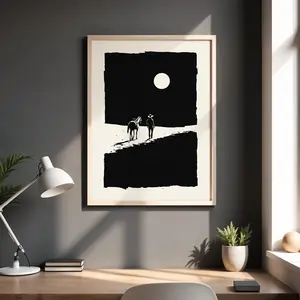 Cowboy Wall Art Print, Vintage Wild West Landscape, Retro Western Poster, Boho Western Home Decor, Cowboy Block Print, Room Decor, Unframed