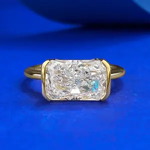 Radiant Cut Statement Ring for Women, Large Rectangle CZ Engagement Ring, Adjustable Golden & Silver Plated Fashion Jewelry, Sparkling Cocktail Promise Ring