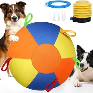 Durable Dog Toy Ball with Handles – 6-Strap Reinforced Polyester Inflatable Ball for Play, Fetch & Herding – Heavy Duty, Bite-Resistant, Includes Pump & Needles