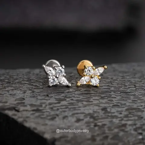 Oufer 16G Flower CZ Stud Earring Hypoallergenic 316L Stainless Steel Cartilage Helix Tragus Conch Earring Safe Long Wear