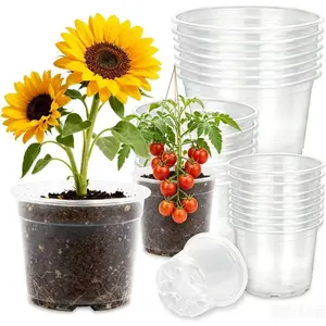 36 Pack Clear  Pots with Drainage Holes, Transparent Plastic Planters for Indoor and Outdoor Use, 3.5/5/6/7 Inch Seed Starter Pots Flower Pots for