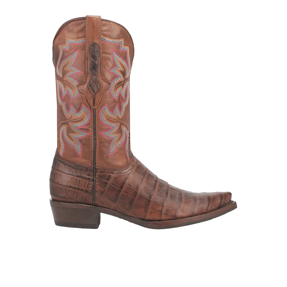Dingo Mens Gator Embroidered Alligator Snip Toe Pull On Casual Boots Mid Calf - Brown