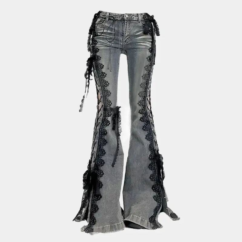 y2k lace up jeans - TikTok Shop