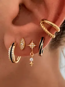5Pcs Exquisite 24K Gold Plated Cubic Zirconia Hoop Earrings Set For Women Zircon Stud Earrings Pack Drop Dangle Earrings Stack