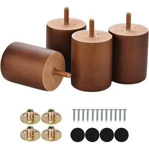 3" Wooden Legs Set of 4, Solid Round Wood Replacement Feet Predrilled M8 Bolt, Screw-in Furniture Legs Suitable for Sofa Couch Dresser Ottoman Cabinets Chair
