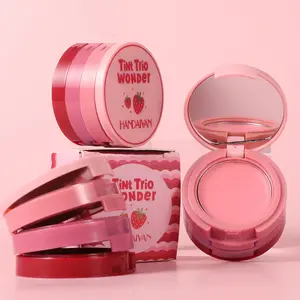 2Pcs 3-in-1 Mini Makeup Beauty Cosmetics Products Glossy Blush and Lip Balm Set, Travel Portable Touch Up Compact with Mirror for Quick Makeup Enhancements