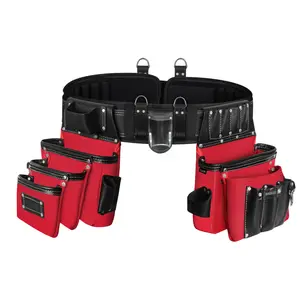 FUERI 26 Pocket Black and Red Heavy Duty Leather Nylon Tool Belt For Electricians, Carpenters, and Framers