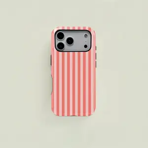 1PC Coral Pink Striped Print Phone Case, Rugged Shockproof 2in1 Protective Shell,phone Case Suitable for Iphone 11/12/13/14/15/16/17 Pro Promax Plus Air and Samsung S22/S23/S24/S25 Plus Ultra Fe,Holiday Gift Minimalist Fashion Case Cover