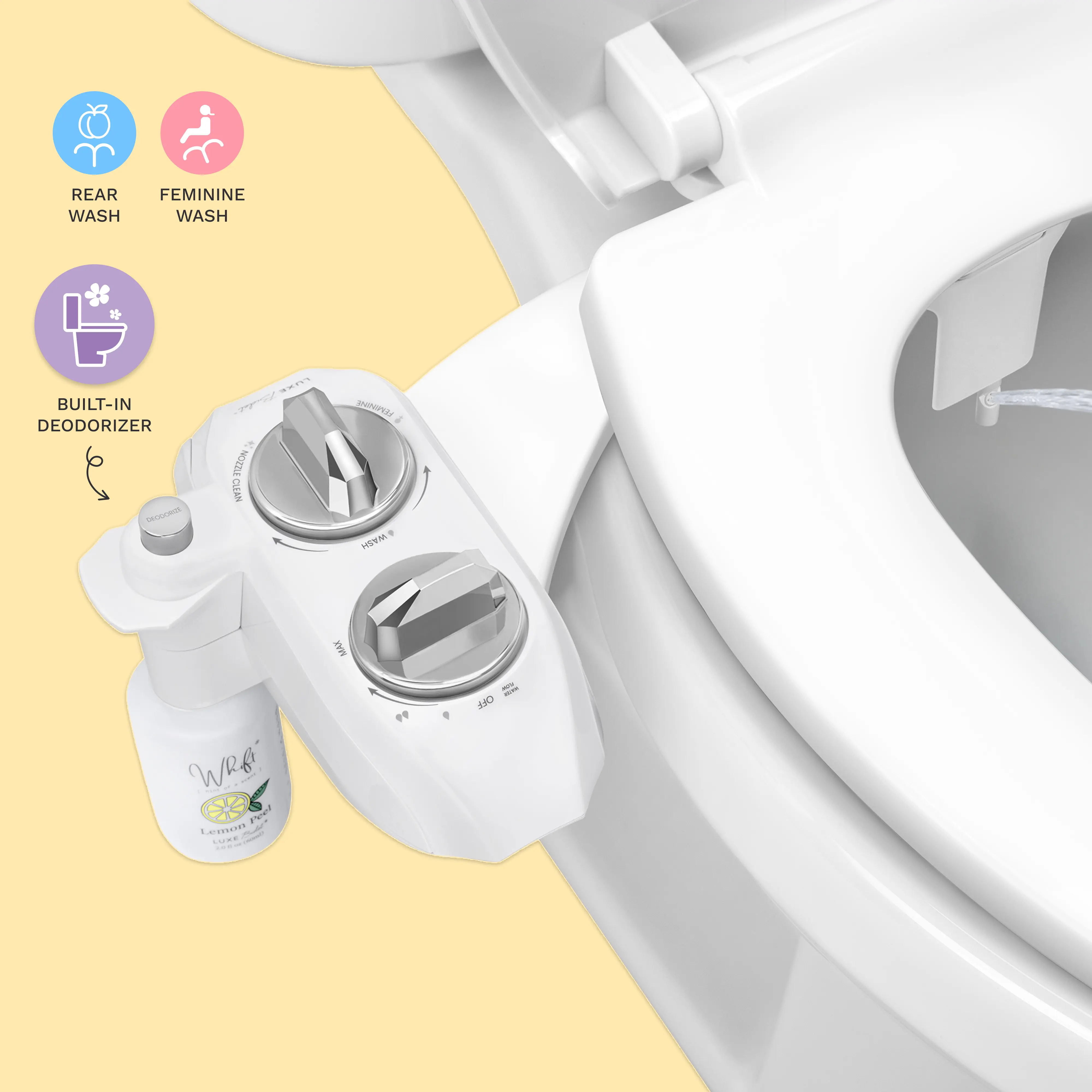 WHIFT 185 Bidet Cold Water Model Built-In Deodorizing Spray with Rear & Feminine Wash Modes Advanced Cleaning Features, Bidet Sprayer For Toilet, Bathroom Bidet Sprayer