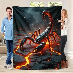 1pc Glowing Scorpion on Lava Terrain Reversible Blanket - Non- Flannel Bedspread Suitable for - Use, Digitally Printed Scorpion & Lava, Warm Comfortable Bed Cover for Bedspread, Ideal for Indoor Use & Gifting