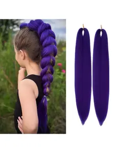 2 Pcs 24-inch purple braided hair extension wig, long straight hair, purple braids, pre-stretched ponytail, synthetic braided extension wig, suitable for women, stage performances, Halloween parties, cosplay, Rumi costume wig