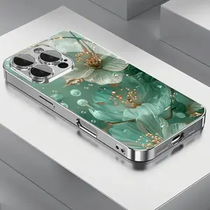 Goddess Elegant Crystal Green Pattern Fashion Electroplated Glass Phone Case, Suitable for iPhone 16/16 Pro/16 Plus/15/15 Plus/15 Pro/15 Pro Max/14/14 Plus/14 Pro/14 Pro Max/13/13 Pro/13 Pro Max/12/12 Pro/12 Pro Max/11/11 Pro/11 Pro Max - Full Coverage An