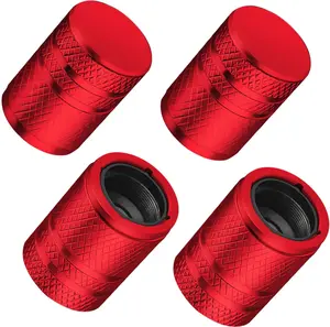 Luxury Anodized Aluminium Metal Car Tire Caps (Pack of 4) with Built-in Rubber O-Ring, Prevent Flat Tires, Protect from Elements