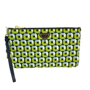 Pre-owned PRADA Nylon Clutches & Wristlets Geometric Print Tessuto Clutch
