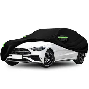 Black Universal Car Cover for Sedan, Full Exterior Heavy Duty Auto Cover with Reflective Safety Stripes, All-Weather Waterproof Splash-Proof Windproof Rain Snow UV Sun Protection for Outdoor Indoor Use