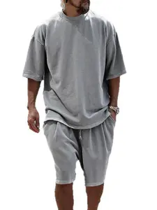 Men's Summer Casual Set, Pure Color Round Neck Short Sleeve Knit Tee & Shorts, Classic Loose Fit Sportswear, Comfortable Daily Wear Outfit