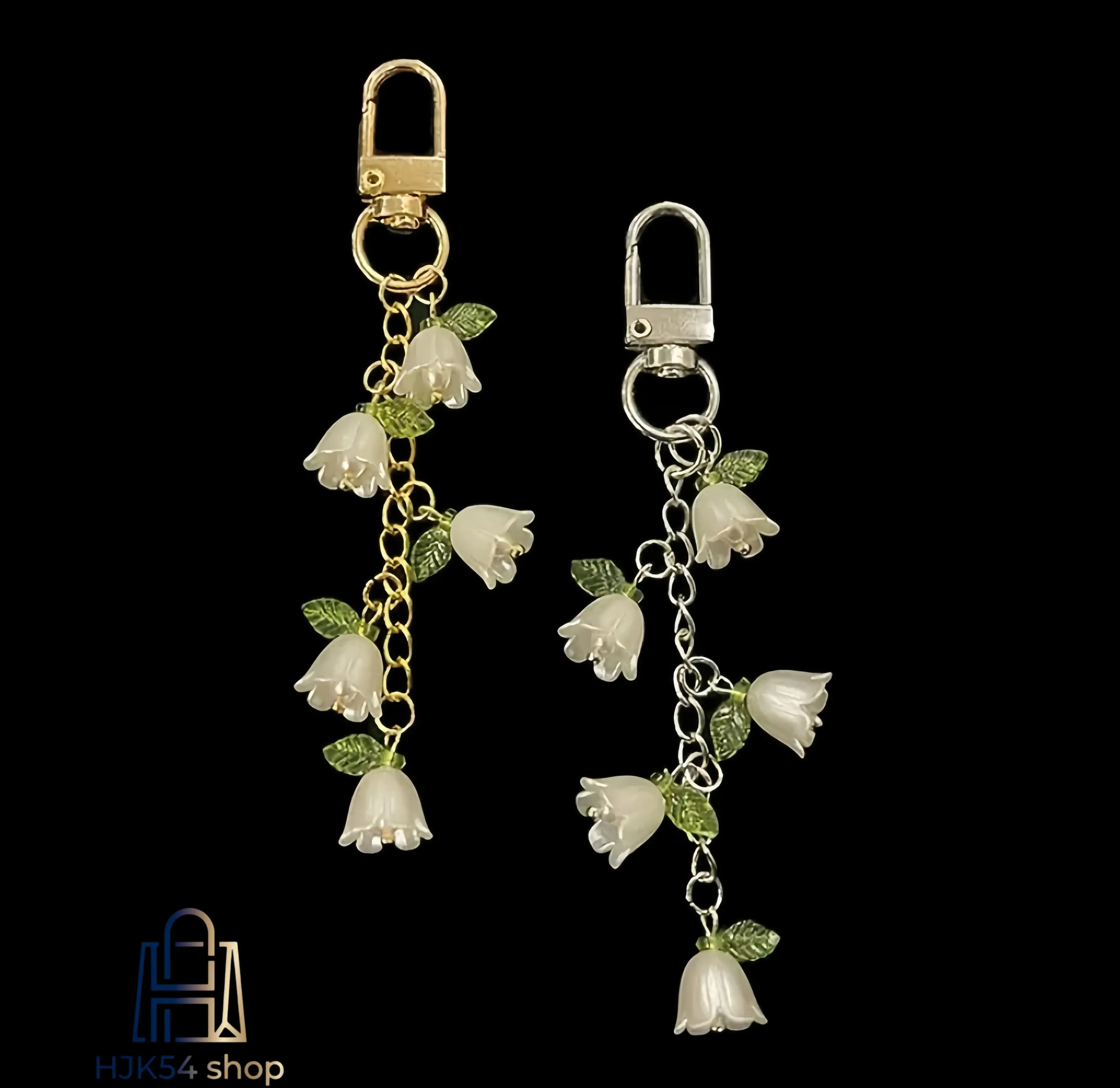Women's Elegant Metallic Lily of the Valley Keychain - Bell-Form Glazed Floral Pendant, Gold-Tone Leaf Charm with Tassel Drop, Silver Casual Bag Charm for Purses, Driving Car Keys, Ootd Use