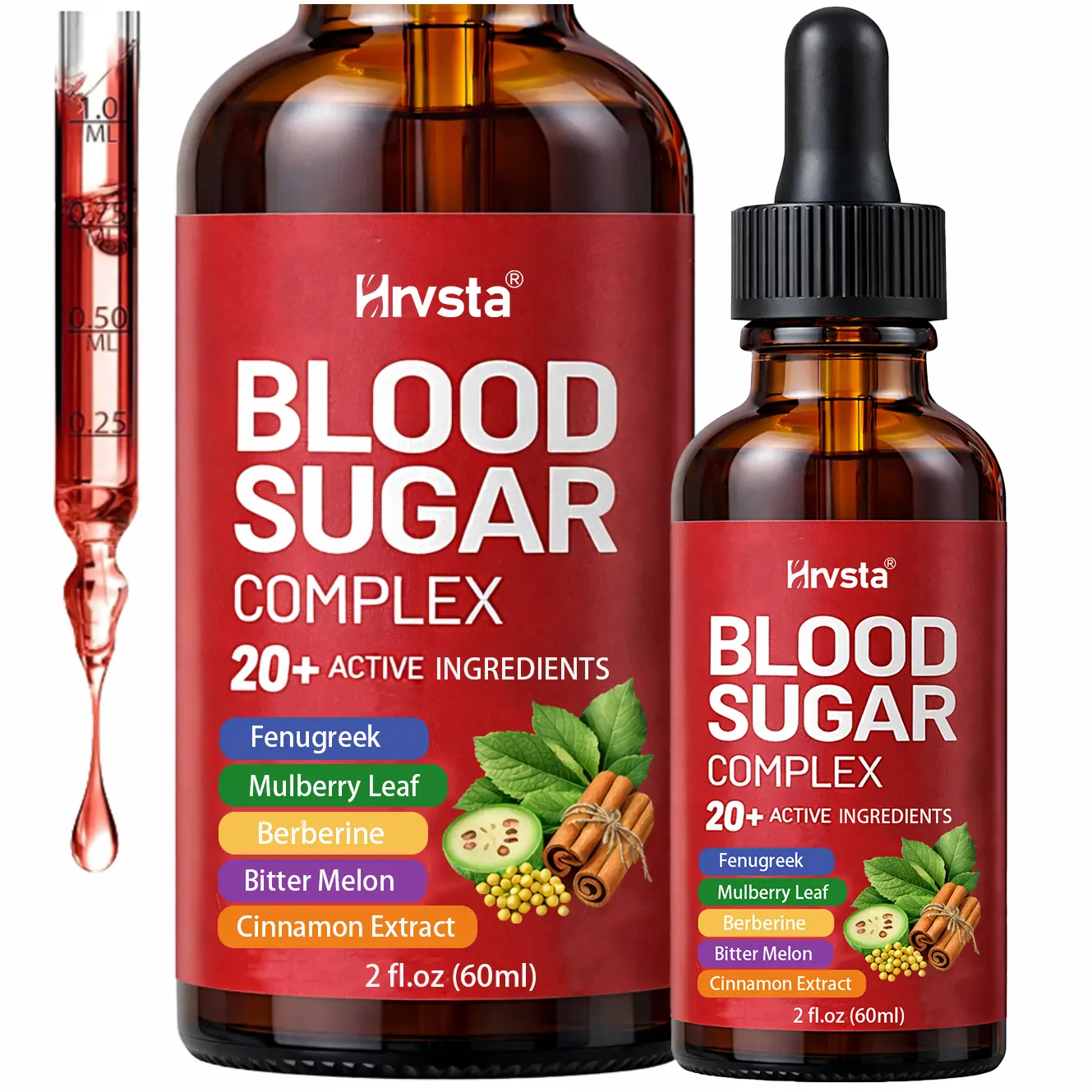 Natural Metabolic Blood Sugar Support Dietary Botanical Supplement Drops - 60ml Herbal Blend with Berberine, Bitter Melon, Cinnamon Extract, Fenugreek Support, Natural Sugar Aid & Antioxidant Boost for Glucose Control, Blood Sugar Complex, Prop 65 Safe