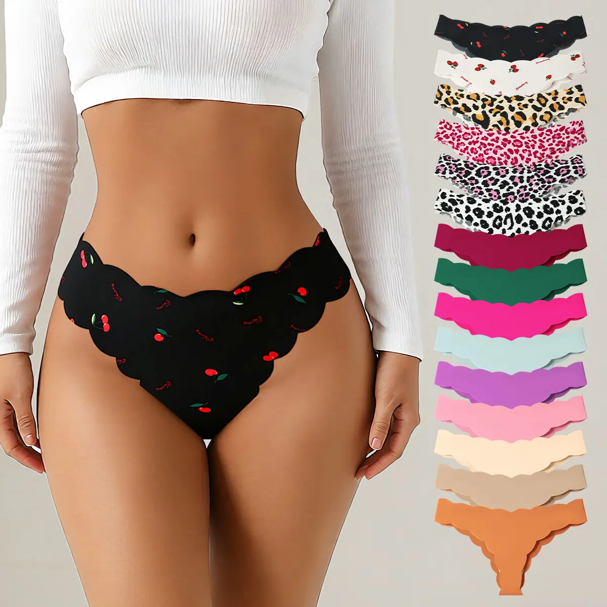 HOTCOM 15-pack women's seamless low-waist sexy thong underwear, available in various solid colors and prints suitable for yoga, gym, dance, and casual sports, Fashion Breathable Underwear