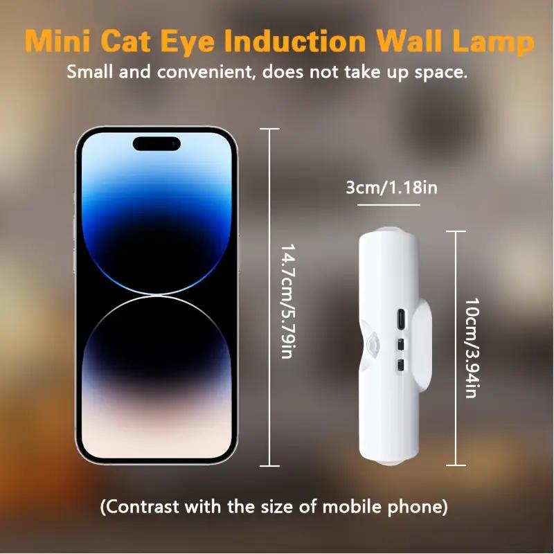 【3Pcs Wall-Mounted Cat Eye Sensor LED Light】3-Color USB Charging Light, Motion Sensor Auto On/Off, Night Light for Bedroom, Stairs, Hallways, Living Rooms, Easy Installation - Modern Design, Suitable for Kitchens, Wardrobes, And Bedside Areas