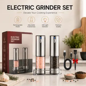 Rechargeable salt and pepper grinder,[Set of 2] Rechargeable Electric Salt and Pepper Grinder Set - One-Hand Operation, Adjustable Coarseness, LED Light, Modern Kitchen Gadget & BBQ Essential Utensils Seasoning