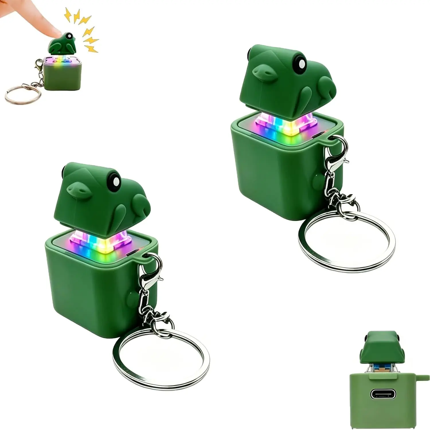 【2Pcs/4Pcs】Frog Sound Button Keychain with LED Lights,Portable Croaking Noise Maker,Rechargeable Frog Croaking Fidget Toy,Funny Frog Keyring Accessory for Office,Party,Daily Use,Anxiety Relief Sensory Toy for Adults & Kids
