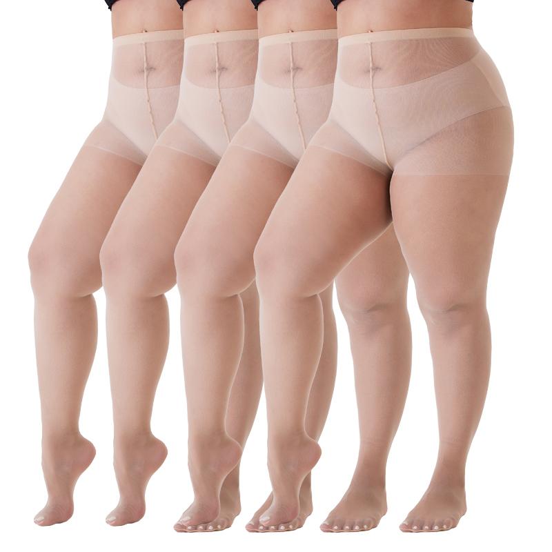 LASETA Lady's 4-Pair Plus Size Control Top Tights - 20D Silky Sheer Nylon Fabric, Ultra-Soft Pantyhose for Everyday & Evening Wear, High Waist