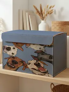 Dog Pattern Storage Box, 2D Print Felt Texture, Lids Included, Ideal for Clothes Snacks Files, Perfect for Renters Students Moms