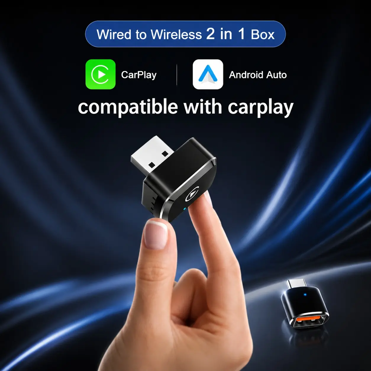 Mini Wireless Carplay Adapter for Apple & Android Auto, Plug & Play Bluetooth-compatible Connector, Ultra Compact Aluminum Alloy Design