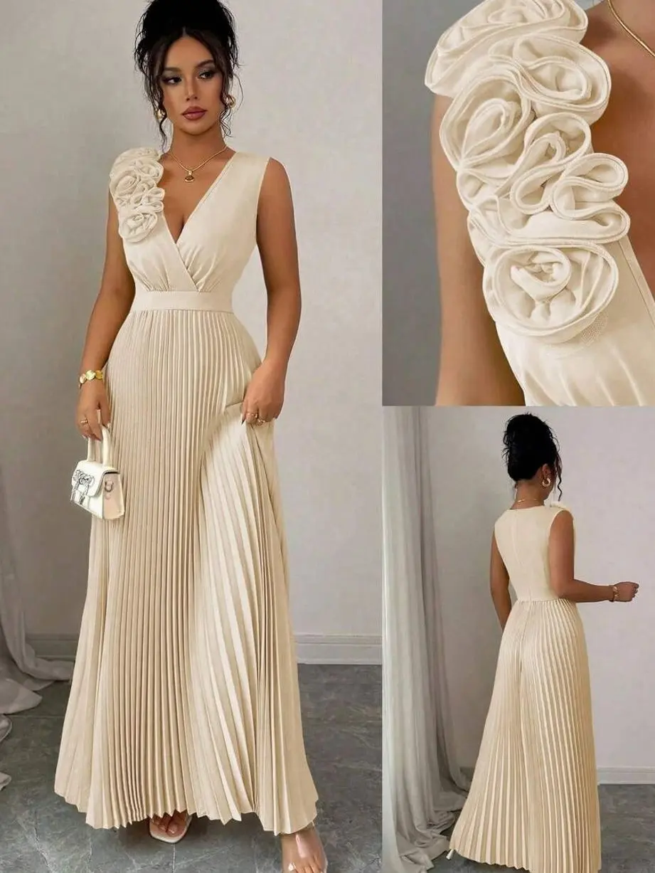 Women's Floral A-Line Dress, V Neck Waist Cinched Summer Midi Dress, Elegant Floral Patchwork Outfit for Vacation, Brunch, Wedding Guest, Beach, Date Night & Casual Chic Wear